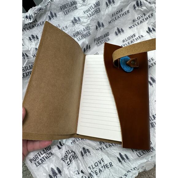 New Portland Leather Medium Wrap Journal Brown w/ Blue Stone Embellishment - Picture 3 of 3